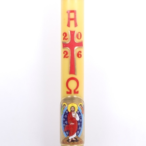 PASCHAŁ 0A 12/125 CM 13KG, ŻÓŁTY, KRZYŻ CZERWONY, POGRUBIONY ZŁOTY BRZEG + CHRYSTUS MALOWANY