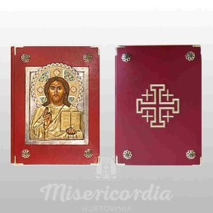 ETUI NA EWANGELIARZ - CHRYSTUS PANTOKRATOR Z AUREOLĄ + KRZYŻ JEROZOLIMSKI HAFT (21471)