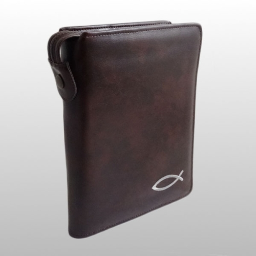 ETUI NA BIBLIE TYSIĄCLECIA SKAJ, DUŻE KASZTAN, HAFT RYBA 16 x 22 CM (38 CM)