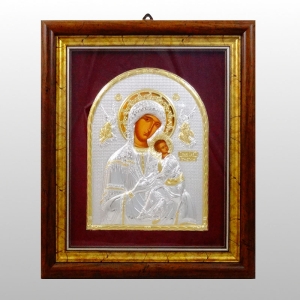 IKONA MB NIEUSTAJĄCEJ POMOCY W DREWNIANEJ RAMCE ZA SZYBKĄ, 27,5 cm x 32 cm