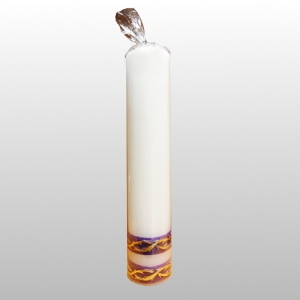 ŚWIECA BIAŁA 1.0 Z APLIKACJĄ PASKI 33/6.5cm, FIOLET