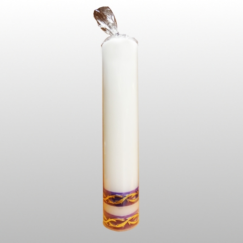 ŚWIECA BIAŁA 1.0 Z APLIKACJĄ PASKI 33/6.5cm, FIOLET