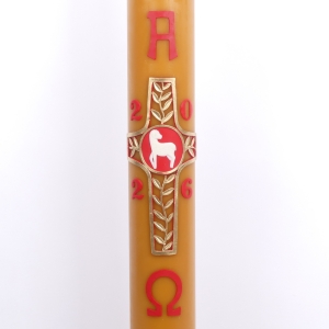 PASCHAŁ 0A 12/125 CM 13KG, OLEJOWY - WOSK, BARANEK NA KRZYŻU, ZŁOTE GAŁĄZKI OLIWNE