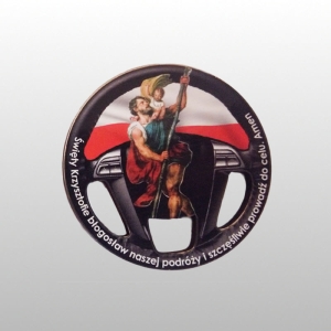 PLAKIETKA Z PRZYLEPCEM -ŚW.KRZYSZTOF KIEROWNICA CZARNA