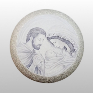 OBRAZEK WISZĄCY OKRĄGŁY 20CM - ŚW. RODZINA CZARNO-BIAŁA