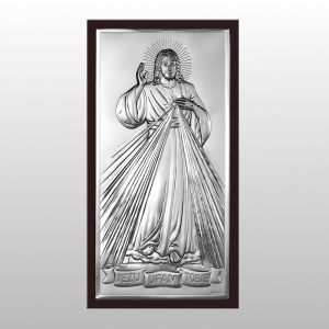 OBRAZEK JEZUS MIŁOSIERNY 10x19 CM SREBRO NA DREWNIE
