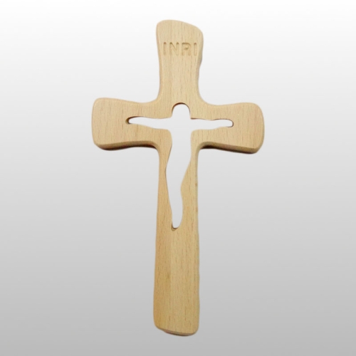 KRZYŻ SERIA BK, Z WYCIĘTĄ PASYJKĄ, WYS. 19,5 CM X 11,5 CM KOLOR BEZBARWNY