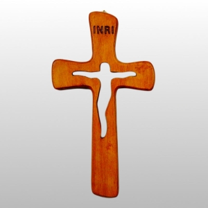 KRZYŻ SERIA BK, Z WYCIĘTĄ PASYJKĄ, WYS. 19,5 CM X 11,5 CM KOLOR MAHOŃ
