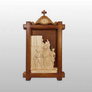 DROGA KRZYŻOWA PŁASKORZEŹBA - DREWNO (51/30cm) - SŁOWACKI PODPIS