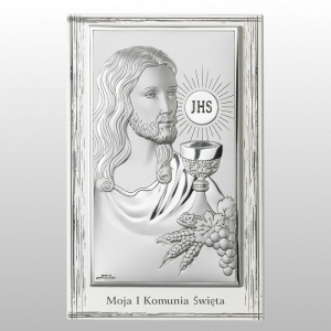 OBRAZEK JEZUS PAMIĄTKA I KOMUNII ŚW. NA BIAŁYM DREWNIE 11,5X17,5