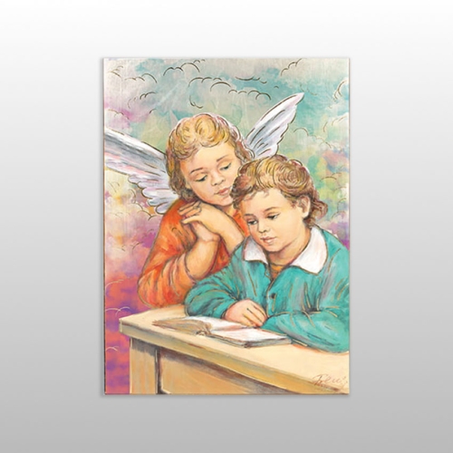 IKONA ANIOŁ STRÓŻ Z UCZĄCYM SIĘ DZIECKIEM CIENKA 10x12