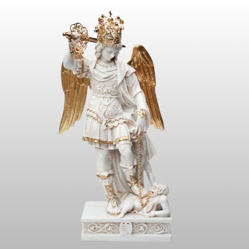 ORYGINALNA FIGURA ŚW. MICHAŁA ARCHANIOŁA Z GARGANO Z KORONĄ 45 CM