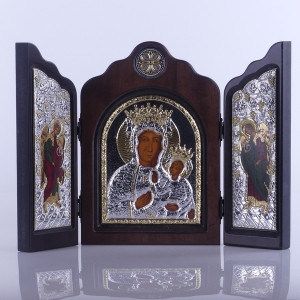 IKONA TRYPTYK MB CZĘSTOCHOWSKA - KOLOR/SREBRO wym.złożony 17 cm x 24 cm