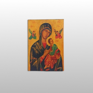 OBRAZ NA DESCE-IKONA, MATKA BOŻA NIEUSTAJĄCEJ POMOCY (ŻÓŁTE TLO), 30CM x 21,5CM