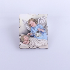 OBRAZEK DREWNIANY "ANIOŁ STRÓŻ 10x8 CM - NIEBIESKI