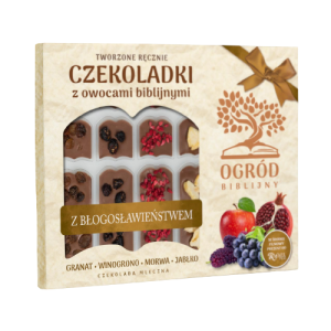 BOMBONIERKA "BRĄZOWA" OGRÓD BIBLIJNY  CZEKOLADKI Z OWOCAMI BIBLIJNYMI  (MLECZNA)