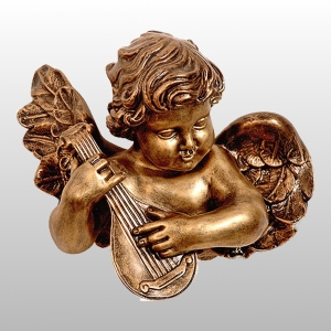 ANIOŁKI - PŁASKORZEŹBA Z MANDOLINĄ 30x26CM ZŁOTY (931)