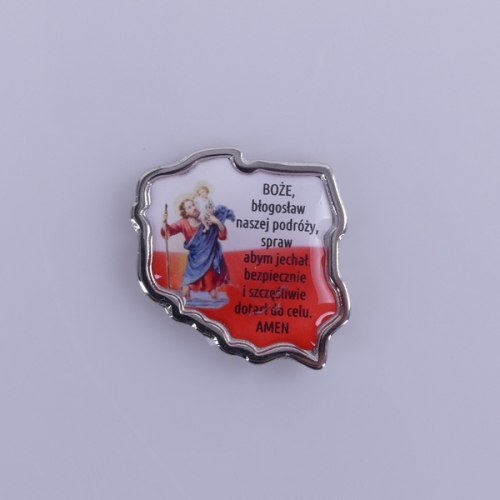 PLAKIETKA METALOWA ŚW.KRZYSZTOF+ MODLITWA KONTUR POLSKI KOLOR