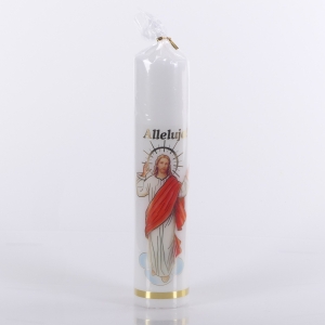 ŚWIECA PASCHALNA 30/6,5cm NAKLEJKA JEZUS,  BIAŁA