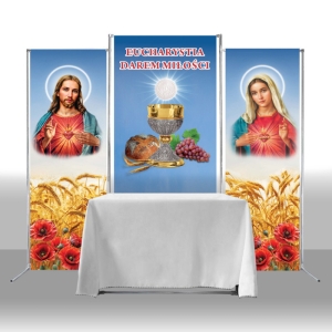 OŁTARZ PRZENOŚNY - BOŻE CIAŁO "EUCHARYSTIA DAREM MIŁOŚCI (SERCE JEZUSA I MARYI)..." +STÓŁ+GRAFIKA+POKROWIEC (KPL.)