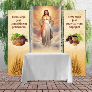 OŁTARZ NA BOŻE CIAŁO "CIAŁO MOJE JEST ..." + STÓŁ + GRAFIKA + POKROWIEC (KPL.)