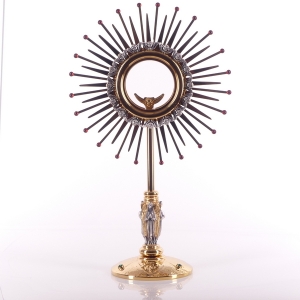 MONSTRANCJA ZŁOCONA Z KAMIENIAMI WYS. 43 CM
