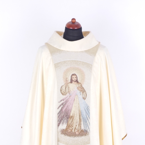GALON NA ORNAT HAFTOWANY, "JEZUS MIŁOSIERNY" - BIAŁY