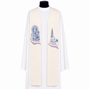 STUŁA HAFTOWANA ECRU MARYJNA MB CZĘSTOCHOWSKA/JASNA GÓRA
