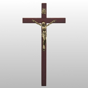 KRZYŻ WISZĄCY DREWNO KOLOR WIŚNIA FREZ 19,5CM