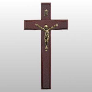 KRZYŻ WISZĄCY DREWNO PŁASKI KOLOR WIŚNIA 16CM