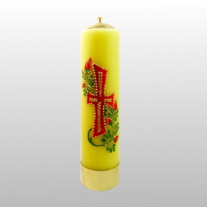 ŚWIECA OŁT.30/8 "KRZYŻ CZERWONY" Z LIŚCIAMI ZIELONYMI, ŻÓŁTA + WKŁ.REG