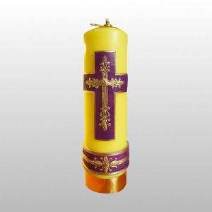 ŚWIECA OŁT. 30/8 KRZYŻ (szeroki) FIOLETOWY + ORNAMENT, ŻÓŁTA + WKŁ.REG.