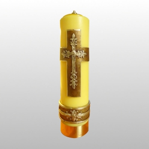 ŚWIECA OŁT. 30/8 KRZYŻ (szeroki) ZŁOTY + ORNAMENT, ŻÓŁTA + WKŁ.REG.