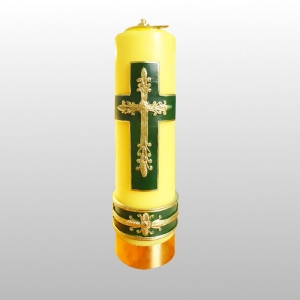 ŚWIECA OŁT. 30/8 KRZYŻ (szeroki) ZIELONY + ORNAMENT, ŻÓŁTA + WKŁ.REG.
