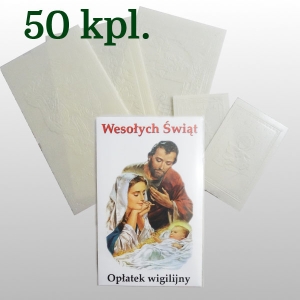 OPŁATKI WIGILIJNE : 3 DUŻE + 2 MAŁE + KOPERTA + FOLIA - KARTON 50 KPL / 2 zł/kpl