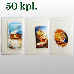 OPŁATKI WIGILIJNE : 5 SZT MAŁYCH + OBRAZEK + FOLIA - KARTON 50 KPL / 1,65 zł/kpl