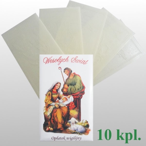 OPŁATKI WIGILIJNE : 5 SZT DUŻYCH + KOPERTA + FOLIA - KARTON 10 KPL / 2,50 zł/kpl