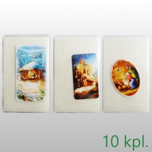 OPŁATKI WIGILIJNE : 5 SZT MAŁYCH + OBRAZEK + FOLIA - KARTON 10 KPL / 1,80 zł/kpl