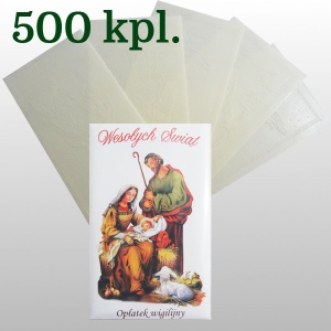 OPŁATKI WIGILIJNE : 5 SZT DUŻYCH + KOPERTA + FOLIA - KARTON 500 KPL / 1,80 zł/kpl