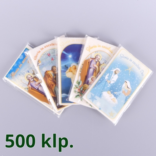 OPŁATKI WIGILIJNE: 5 SZT MAŁYCH + FOLIA KOLOR - KARTON 500 KPL / 1,2 zł/kpl