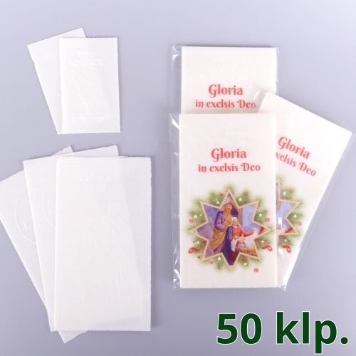 OPŁATKI WIGILIJNE: 3 DUŻE + 2 MAŁE + FOLIA KOLOR - KARTON 50 KPL / 2 zł/kpl