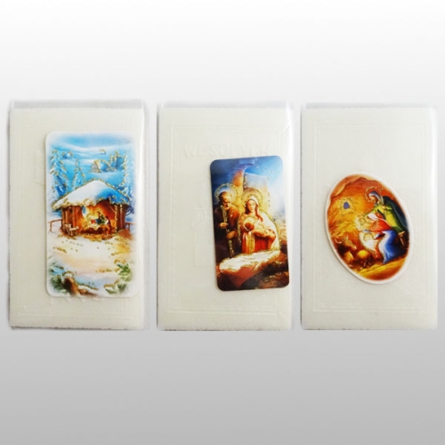 OPŁATKI WIGILIJNE.: 5 SZT MAŁYCH + OBRAZEK + FOLIA