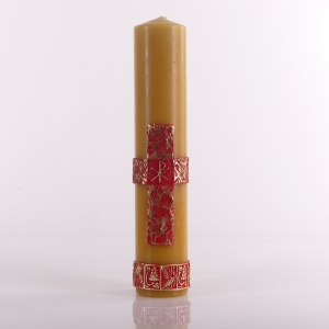 ŚWIECA WOSK 1.0 KG 33/6.5CM APLIKACJA KRZYŻ PAX (SZEROKI) + OPASKA WOSK