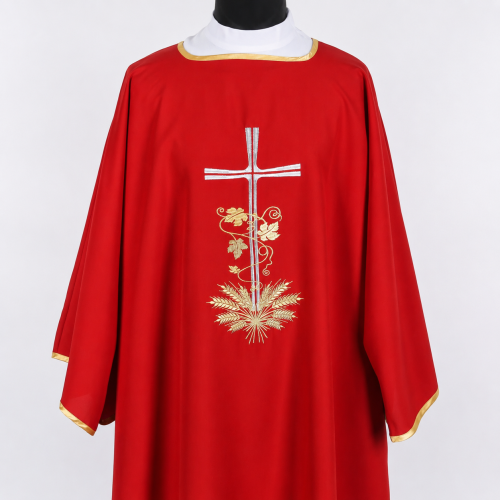 DALMATYKA HAFTOWANA "KRZYŻ LIŚCIE" CZERWONA