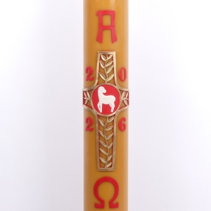 PASCHAŁ 0A 12/125 CM 13KG, WOSK, BARANEK NA KRZYŻU, ZŁOTE GAŁĄZKI OLIWNE
