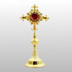 RELIKWIARZ KRZYŻ KAMIENIE, WYS. 27CM, MOSIĄDZ