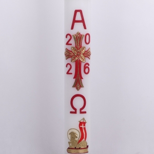PASCHAŁ 2A 8.5/100cm  5KG BIAŁY, KRZYŻ ZŁOTO-CZERWONY KWIAT + BARAN ZŁOTY