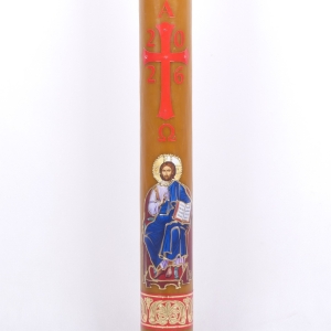 PASCHAŁ 100/8cm WOSK, samospal., ZMARTWYCHWSTAŁY IKONA + KRZYŻ NAKLEJKA
