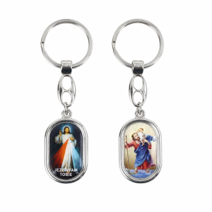 BRELOK METALOWY OWAL ŚWIĘTY KRZYSZTOF/JUT