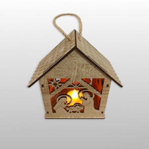 LAMPION ADWENTOWY DREWNIANY "DOMEK" z bateriami, wys.15cm